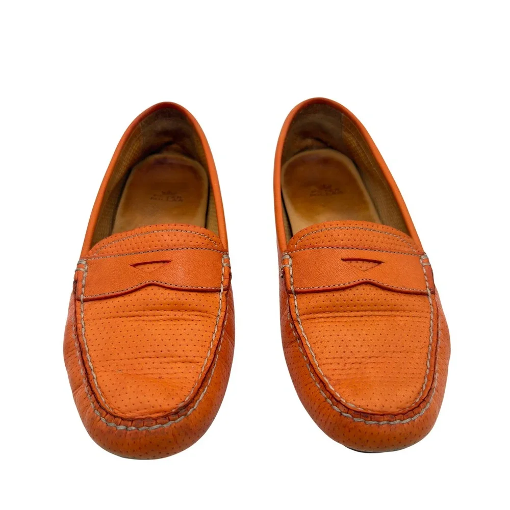 Peter Millar Men's Leather Driving Loafers Brown‎ Orange Size 8M Made in Brazil